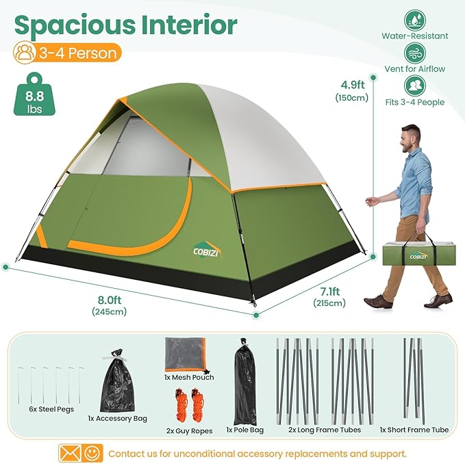 COBIZI 4-6-8-10 Person Camping Tent, Spacious Family Tents for Camping Ideal, Hiking, 3500mm Waterproof Double-Layer Windproof Tent for Hiking & Backpacking