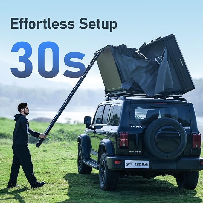 Pop Up Rooftop Tents Aluminum Hard Shell for Camping Waterproof SUV Car Jeep Overland Tent Campers Easy Setup in 30 Seconds-Topoak Vision