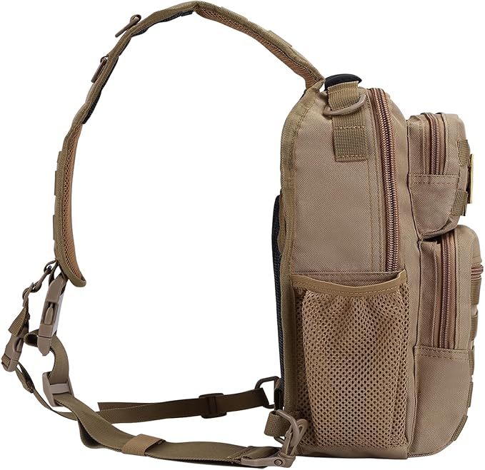 Rover Sling Pack Tactical Shoulder Sling Bag Backpack with Bottle Holder Crossbody Chest Bag, Coyote
