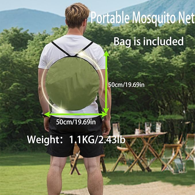 Portable Camping Tent with Double Door Design, Folding Mosquito Net Shelter with Storage Bag, Army Green