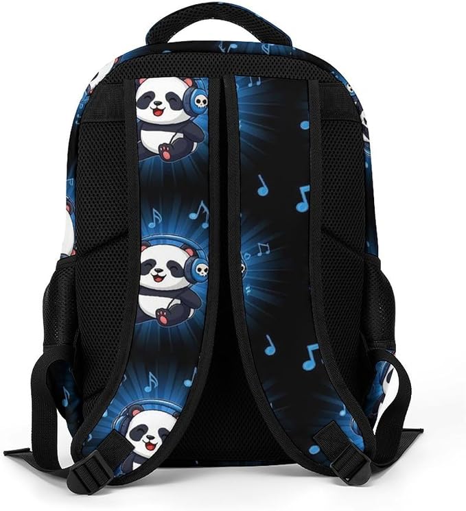 Waterproof Hiking Backpack Panda Animal Headphones Music, Anti Theft Travel Laptop Rucksack with Multi Compartments for Men Women Outdoor Sports