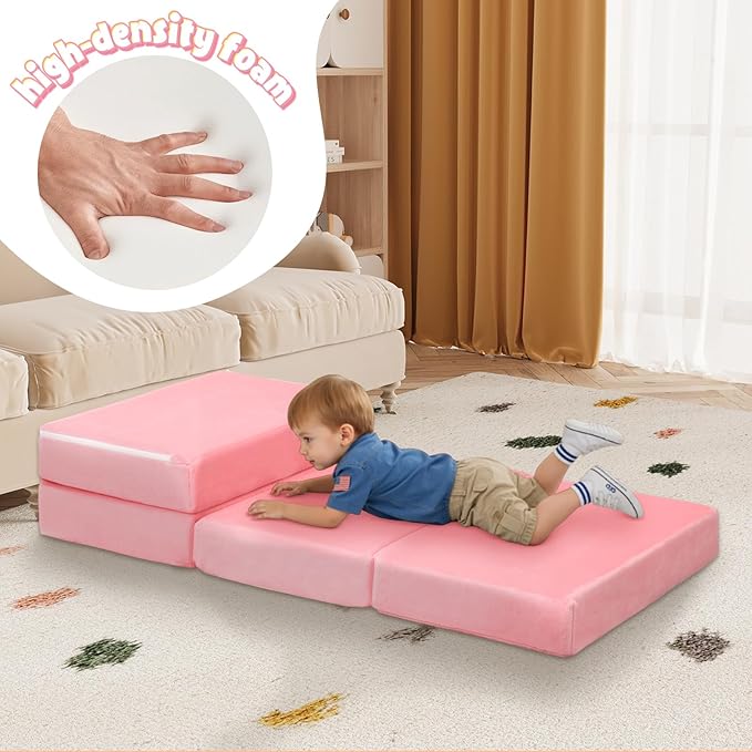 MeMoreCool Kids Folding Mattress, Trifold Mat Foldable Floor Mattress with Washable Cover and Carry Bag, Portable Foam Floor Mat for Kids, Daycare, Sleepover, Camping and Travel, Pink