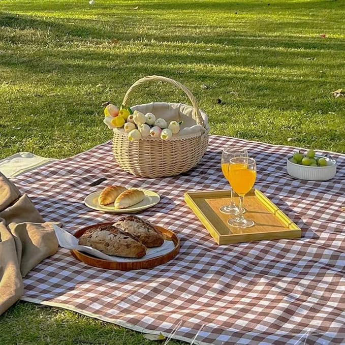 Extra Large Beach Blanket Outdoor Picnic Blankets, Foldable Waterproof Sand Free Picnic Mat for Festival BBQ Park Grass Lawn Camping Hiking Travel Concerts (Brown, 80x60 in)