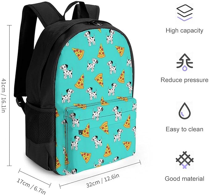 Men Women Lightweight Cute Great Dane Pizza Casual Daypack Big Capacity Bookbag With Padded Straps for Gym Travel Walking Cycling
