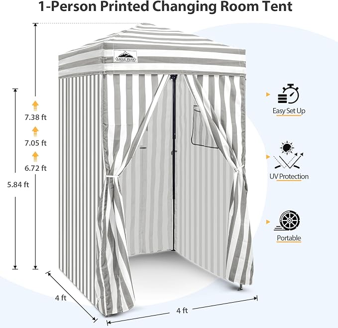 EAGLE PEAK Flex Ultra Compact 4x4 Pop-up Canopy, Sun Shelter, Changing Room, Portable Privacy Canopy Cabana for Pool, Fashion Photoshoots, or Camping, Gray/White
