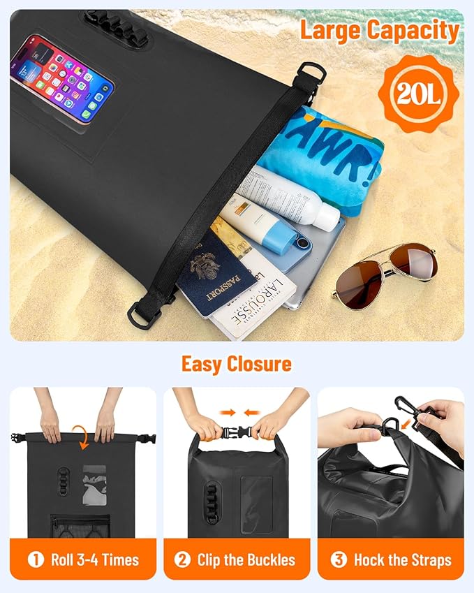 Waterproof Dry Bag, 20L/30L Roll Top Waterproof Backpack with Waterproof Phone Case, Heavy Duty Storage Bag for Women Men, for Travel, Kayaking, Boating, Rafting, Camping, Hiking & Beach