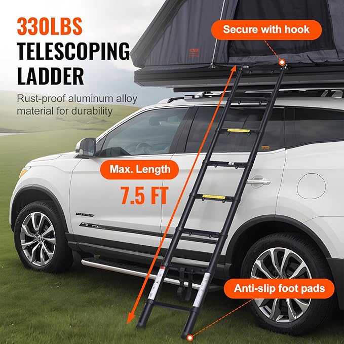 VEVOR Rooftop Tent Hard Shell, 2-3 Person Aluminum Roof Top Tent Hardshell with Tri-Color LED Light, Thick Mattress & 1 Window, Waterproof Windproof Overland Camping Car Roof Rack for Jeep SUV Pickup