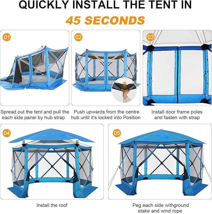 COBIZI 12x12 FT Pop Up Canopy Stargazing Tent, Gazebos On Clearance with Removable Roof,Instant Screened in Gazebo, Screen Tents Portable carpas para Patio for Outdoor Camping,Backyard, Garden, Blue