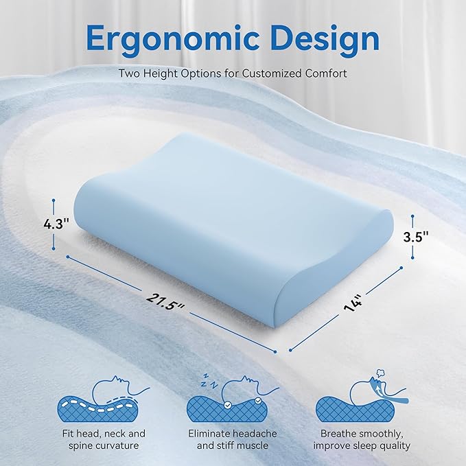 AM AEROMAX Firm Contour Memory Foam Pillow, Cervical Pillow for Neck Pain Relief, Neck Orthopedic Sleeping Pillows for Side, Back and Stomach Sleepers.