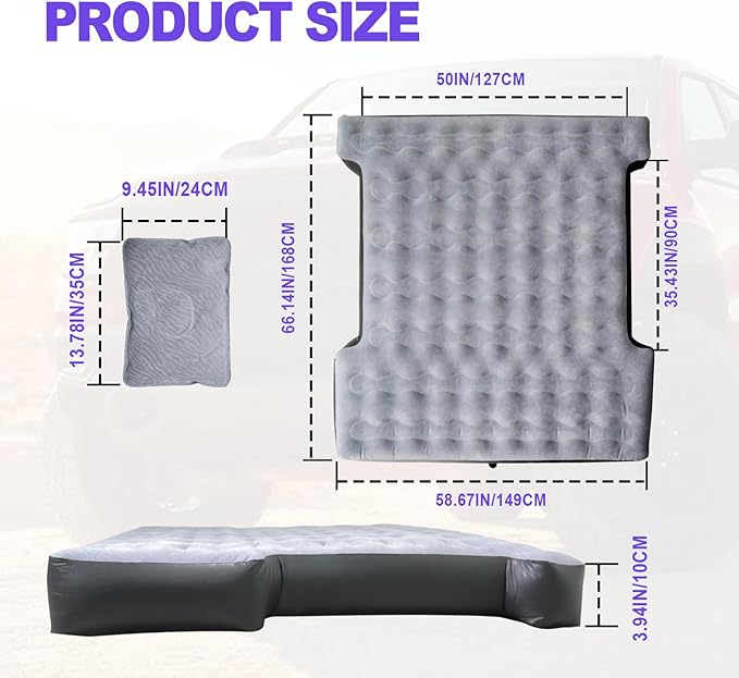 Vrasly Inflatable Truck Bed Air Mattress / 5.5ft to 5.8ft Truck Box/Converts to Full Double Size Bed/Inflatable Truck Bed Mattresses for Short/Mattress Mats with Pump&Carry Bag