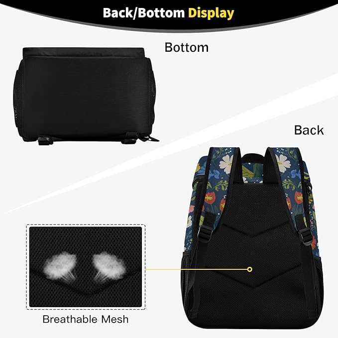 Wildflowers Dark Blue Cooler Backpack Cooler Insulated Leak Proof Lunch Backpack 36 Cans Waterproof Soft for Men Women Picnic Hiking Camping Beach