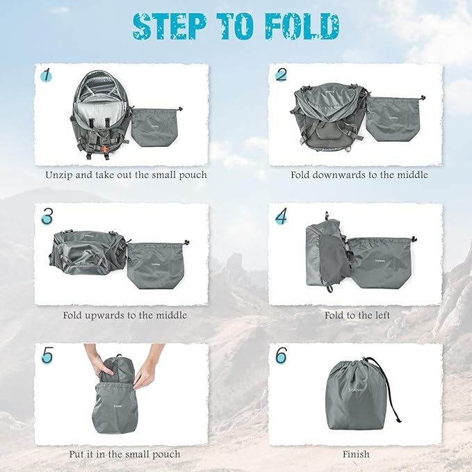 G4Free Hiking Backpack with Thickened Back Panel Packable 25L Lightweight Foldable Travel Daypack for Men Women(Grey)