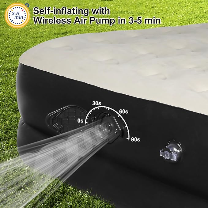 Queen Air Mattress with Integrated Headboard, 18 inches Blow Up Air Mattress with Built in Wireless Pump, Inflatable Air Bed for Home, Camping, Guest Bed