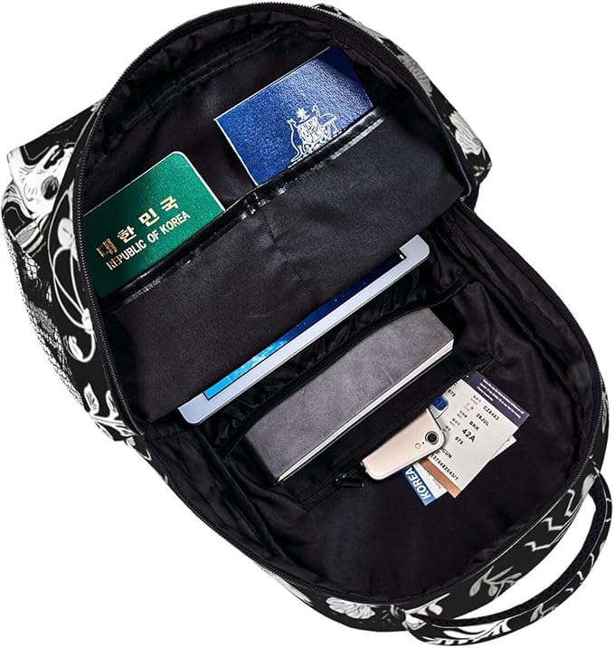 Daypack Backpack Multipurpose Anti-Theft Large Capacity Bookbag, Goth Spirit Board Witch Rabbit Black Art Travel Hiking Camping Rucksack With Adjustable Shoulder Straps