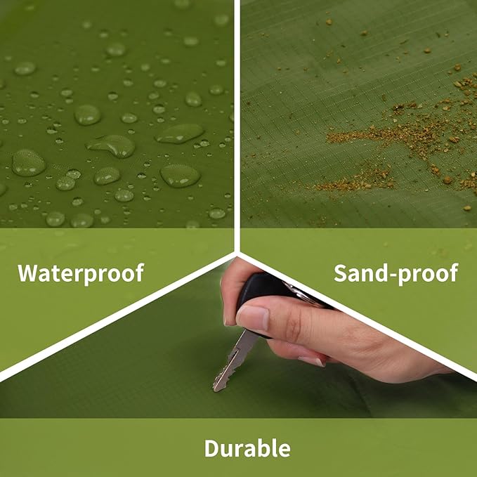 Frelaxy Pocket Picnic Blanket, Waterproof Sandproof Beach Mat, Compact Camping Tarp for Festivals, Hiking, Travel, Outdoor Recreation (Army Green, 57'' x 71'')