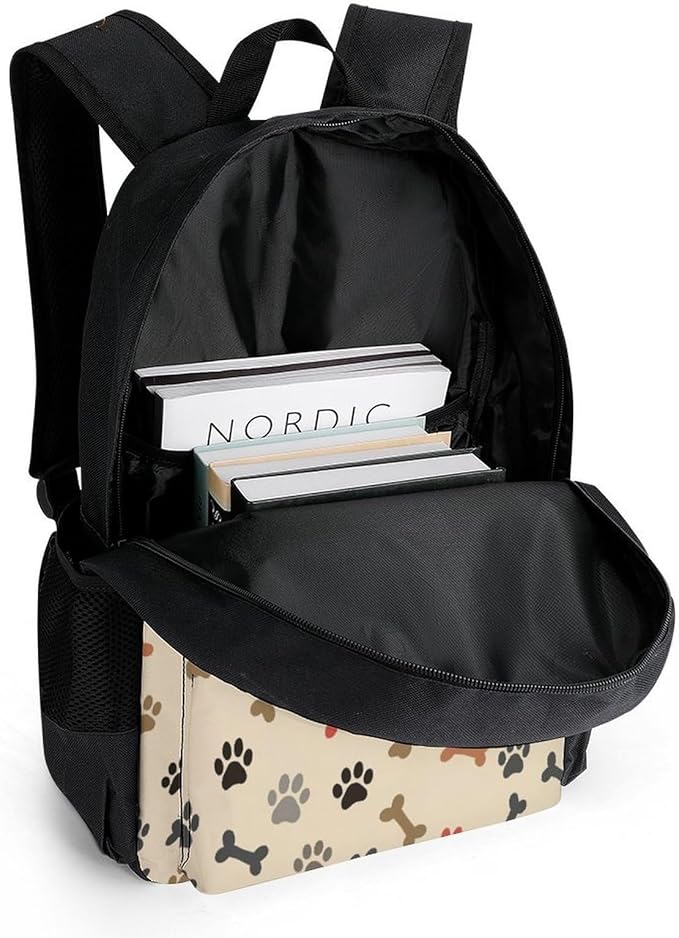 Supdreamc Lightweight Daypack Backpack for Trekking Work Running, Big Capacity Multipurpose Anti-Theft Bookbag, Dog Bones Paw Prints Cream Business Computer Bag