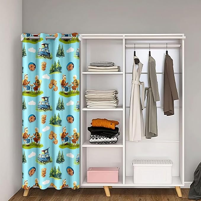 Camper RV Trailer Kids Door Curtain,Cloud Pine Tree Rustic Farmhouse Blackout Curtain,Picnic Happy Camping Holiday Bedroom Doorway Living Room Decor,Blue Green Privacy Door Drape 1 Panel,52" W X 84" L