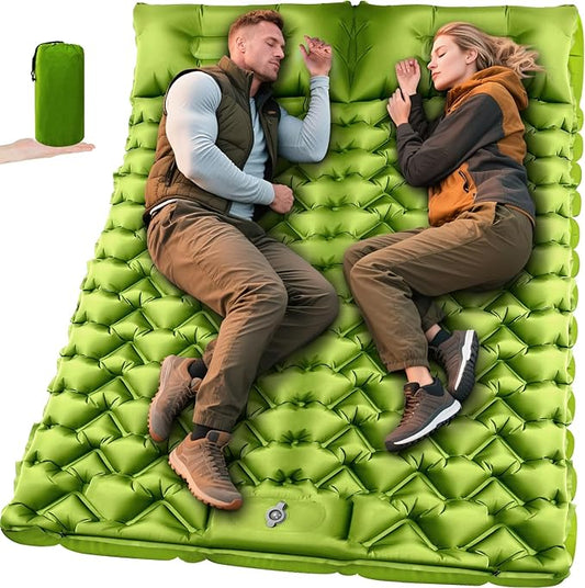 Double Sleeping Pad - Ultralight 4" Camp Mat with Integrated Foot Pump & Pillow for Effortless Camping, Backpacking & Travel, Comfort Camping Essentials