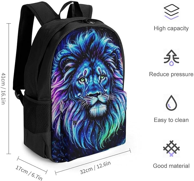 Rucksacks Lightweight Multipurpose Anti-Theft Cool Lion In The Universe Surreal Style Space Art Shoulder Bag Big Capacity Traveling Camping Backpack With Side Pockets