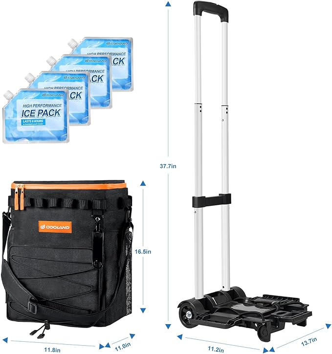 Odoland 48/72 Cans Soft Cooler with Wheels and Handle Collapsible Ice Chest Rolling Coolers on Wheels for Beach Camping Travel and Picnic
