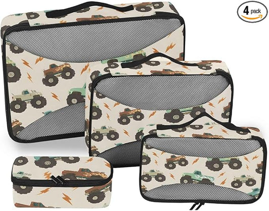 Monster Truck Lightning Compression Packing Cubes for Travel Luggage Suitcase Packing Organizers Bags Carry On Lightweight 4 Set