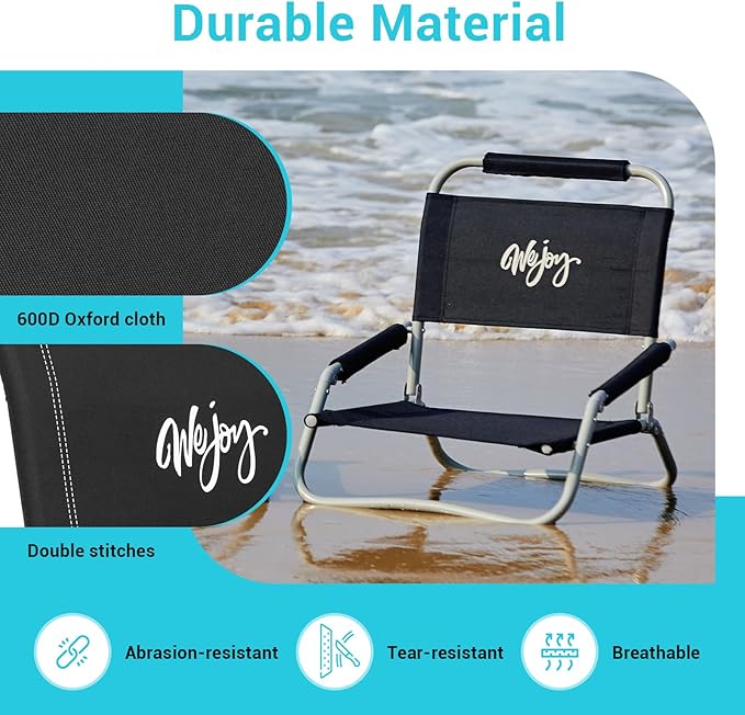 #WEJOY 2 Pack Beach Chairs and Table Set Folding Low Beach Chairs for Adults Lightweight Beach Chair with Carry Bag for Outdoor Beach Lawn Camping Picnic Blue Beach Chair & Table Set