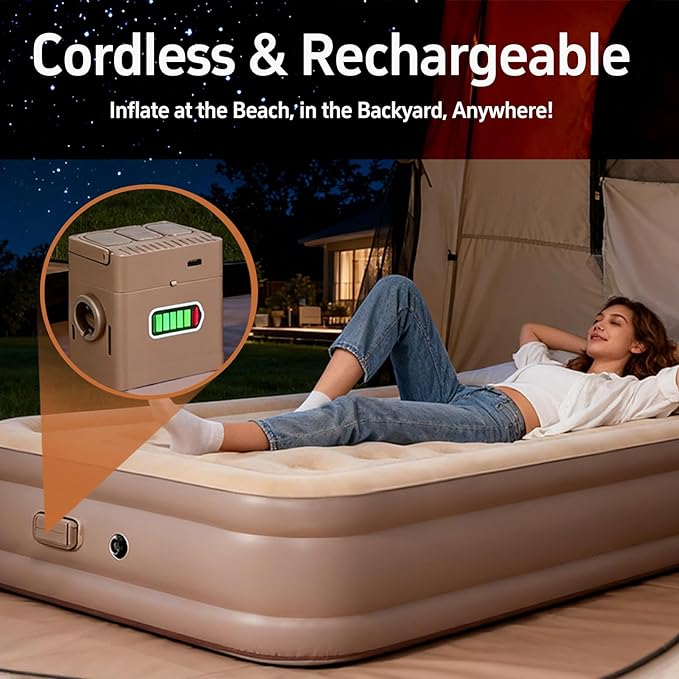 Air Mattress Twin with Built-in Battery Powered Removable Pump, Blow Up Mattress with Pillow, Strong Support All Night,No Lost Air, Compact Inflatable Air Bed for Home Guests Camping