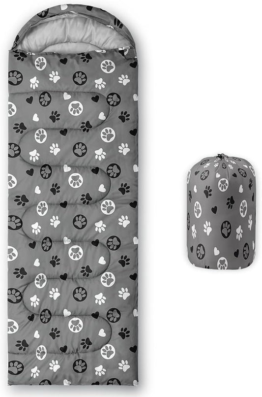 AILONEN Kawaii Puppy Sleeping Bag for Kids Boys Girls,Warm and Cool Weather,Lightweight,Waterproof Backpacking,Cartoon Cute Dog & Duck Animal Themed Blue Sleeping Bag for Camping