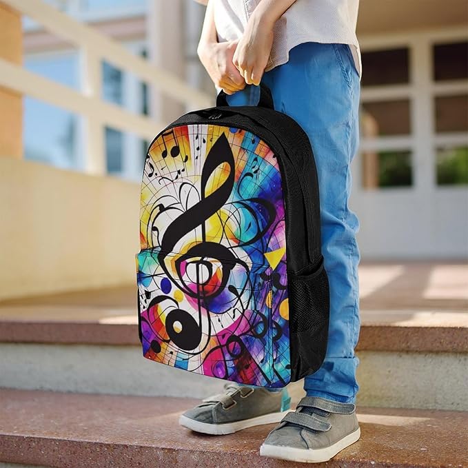 Supdreamc Men Women Lightweight Abstract Music Notes Colorful Backpack Large Capacity Bookbag With Smooth Zippers for Gym Business Running
