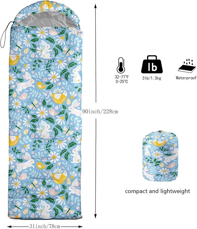 AILONEN Girls Pink Camping Sleeping Bags,Lightweight & Waterproof,3 Season Warm & Cool Weather,Cute Bow Duck Print Sleeping Bags for Kids,Girls,Adults Travelling,Outdoors