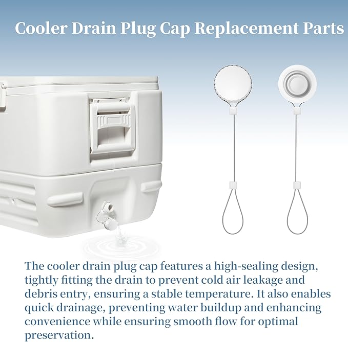 Upgraded Cooler Drain Plug Caps Replacement Parts, Compatible with Igloo 50-165 Qt, Threaded Caps with Stainless Steel Tether-2 Pack
