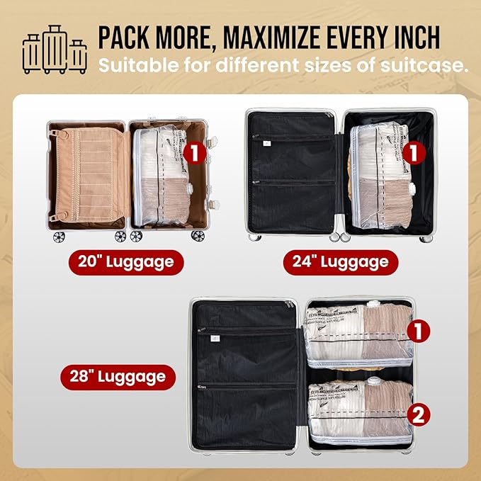 TAILI 12 Pack Cube Vacuum Storage Bags, Medium Size (25x19x11 inch), Vacuum Seal Bags for Clothing, Travel Compression Packing for Clothes, Blankets, Baby Clothes, Travel Accessories