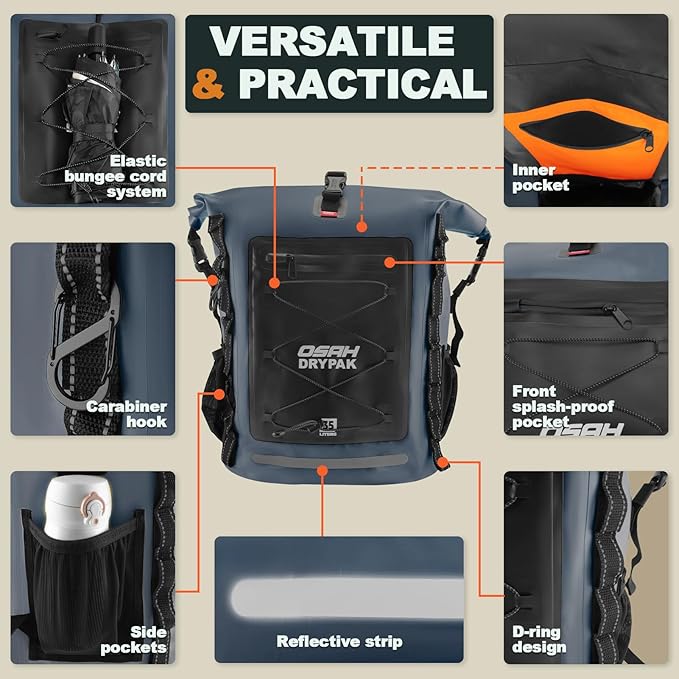 Waterproof Backpack Dry Bag 25L/35L/55L/85L – Heavy Duty Roll-Top Hiking Backpack Sack Keeps Gear Dry for Travel, Kayaking, Boating, Camping, Rafting and Fishing