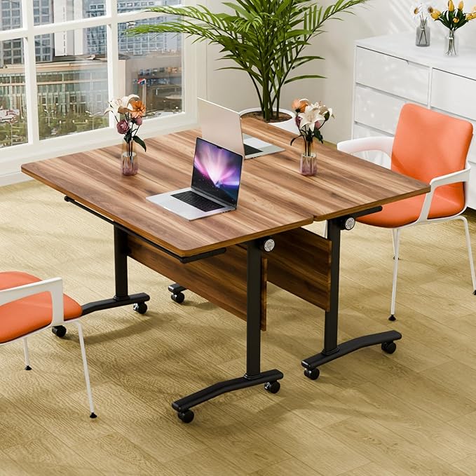 2Packs Conference Room Table Foldable, Rectangular and Space-Saving Desk for Meetings, Offices, and Classrooms Heavy Duty, Sturdy Construction Easy Setup (Light Walnut 70.9*23.6*29.5Inch)