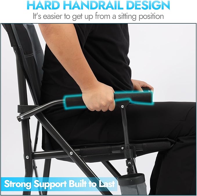 2 Pack Oversized Folding Camping Chair for Adults, Supports 450 LBS Camping Chairs, Heavy Duty Camping Chair with Side Pockets, Foldable Outdoor Chair for Camping, Beach, Fishing, Hiking, Black-Gray