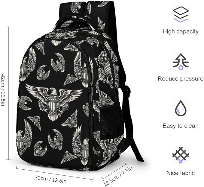 Nurse Teacher Laptop Backpack American Flag USA Cool Bald Eagle Art, Cute Travel Backpack Purse with Tumbler Holder for Women College Work Commute