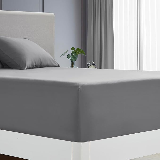 Clara Clark Flex Top King Sheets - Hotel Luxury 6 Piece Bed Sheets for Top Split King Bed - Soft Bedding Sheets & Pillowcases, Head Split King Size. Medium Grey