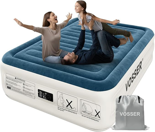 Queen Air Mattress with Built-in Pump,18'' Raised Blow Up Mattress, Leak-Proof Air Bed with Storage Bag, Flocked Top Inflatable Mattress for Home, Camping & Guests，800lbs