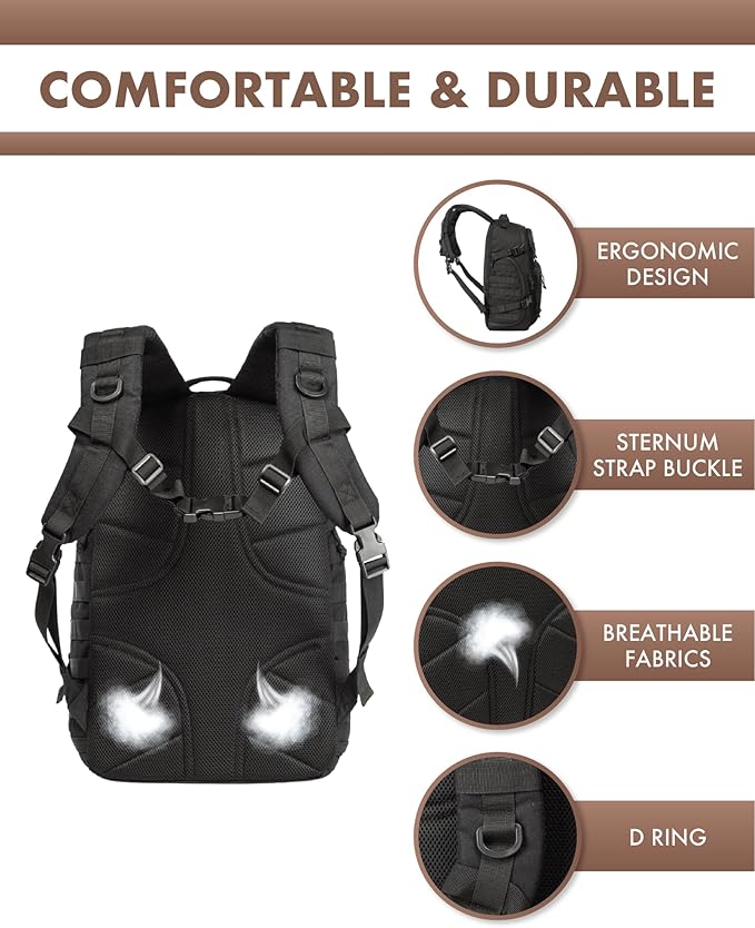 TRAILKICKER Tactical Laptop Backpack Military Backpack for Men Black Tactical Bag Backpack