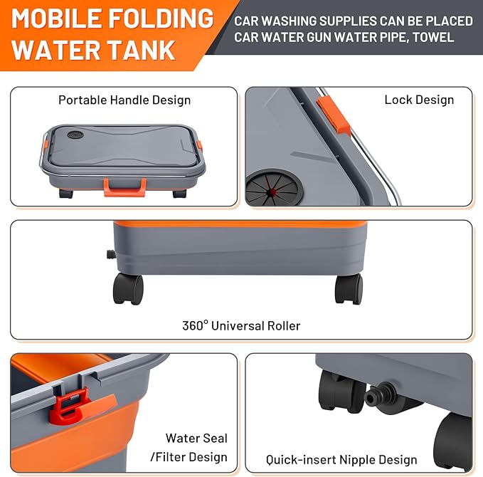 This Hill Collapsible Bucket 5.5 Gallon for Car Washing, Car Wash Bucket with Wheels, Handle, Drain Plug and Water Outlet, Foldable for Mop Cleaning, Camping, RV, Pet Bathing and Laundry