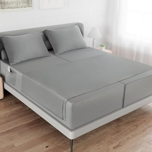 Split King Sheets Sets - 5 Piece Adjust Bed Set - Deep Pocket - Breathable & Fade Resistant Easy Fits 16in to 24in Pillow Top Bed Mattress - Grey