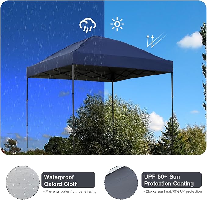 10x10 Pop Up Canopy Tent with 2 Sidewalls, Easy Up Canopy Outdoor Party Sun Shade Tent Portable Gazebo for Beach Camping Events with Carry Bag and 4 Sand Bags (Navy Blue)