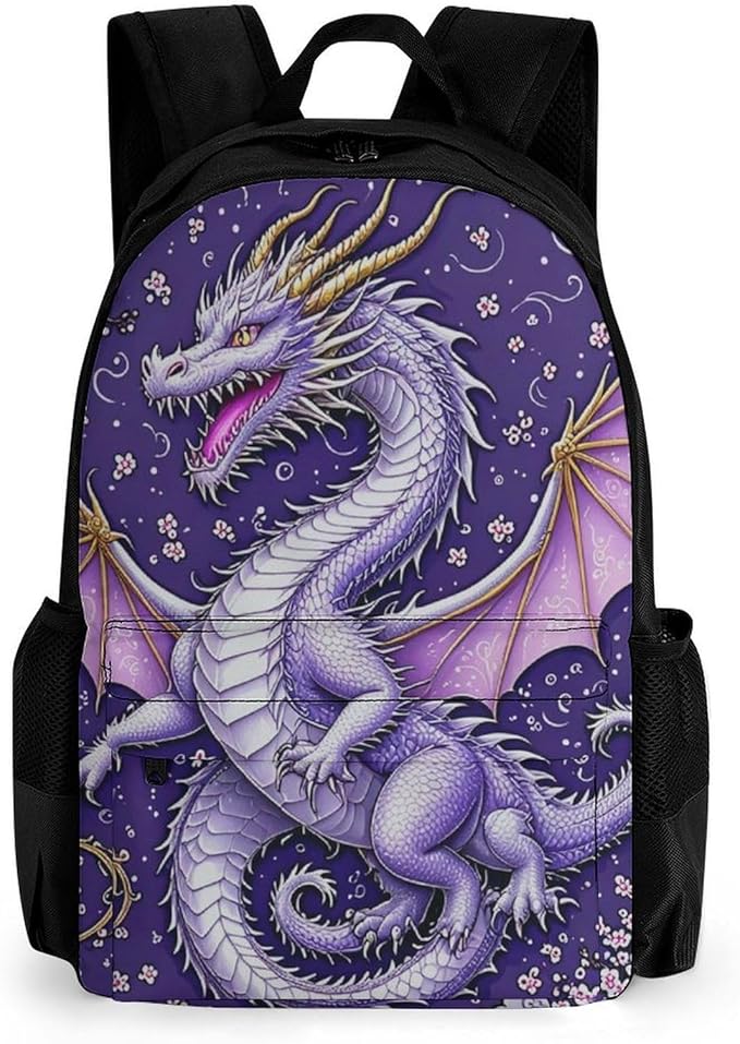 Supdreamc Lightweight Daypack for Camping Business Walking Cycling, Large Capacity Anti-Theft Multipurpose Bookbag, Romantic Music Dragon Cherry Flower Blossom Purple Art Gym Outdoor Hiking Backpack