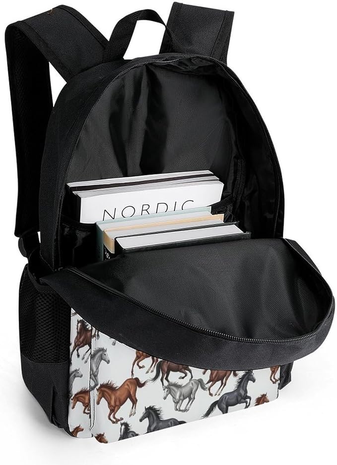 Supdreamc Men Women Lightweight Wild Horse Casual Daypack Big Capacity Bookbag With Padded Straps for Gym Travel Walking Cycling