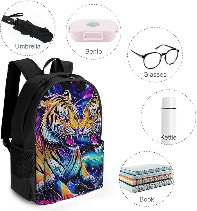 Supdreamc Casual Daypack Multipurpose Anti-Theft Large Capacity Carry On Bag, Cool Tiger Universe Surreal Style Art Casual Daypack Climbing Shoulder Bag With Padded Straps