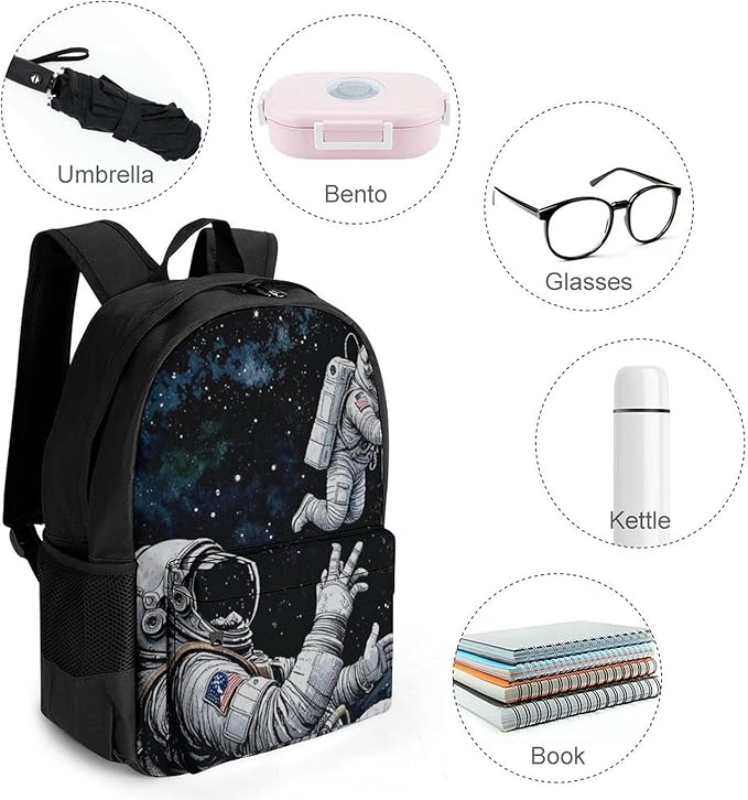 Lightweight Daypack Bookbag for Trekking Business Walking Cycling, Big Capacity Anti-Theft Multipurpose Carry On Bag, Astronaut Space Art Business Computer Bag