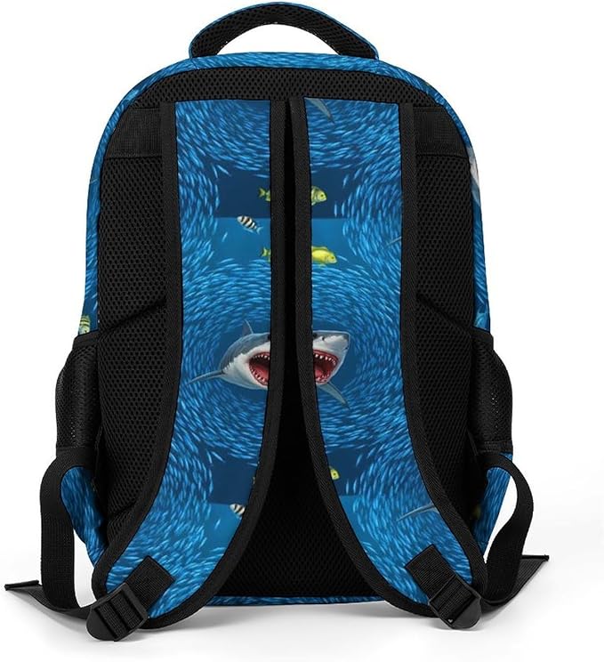 Casual Travel Laptop Backpack Shark Blue Ocean Printing, Lightweight Anti Theft Computer Bag with Large Capacity for Men Women College Work