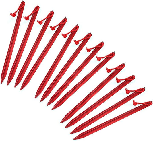 ASR Outdoor 9 Inch Aircraft Grade Aluminum Camping Stakes Tent Pegs - 12 Pack
