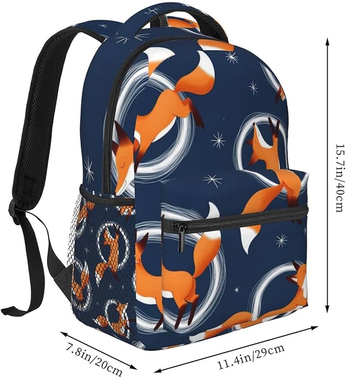 Polyester Daypack Backpack for Sports Travel Running, Big Capacity Anti-Theft Multipurpose Carry On Bag, Cute Little Foxes Pattern Laptop Book Bag Rucksack