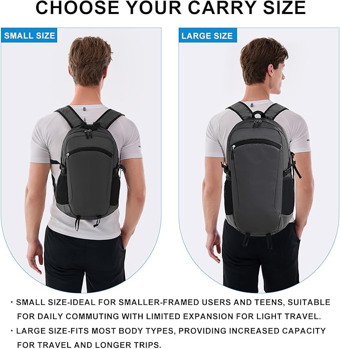 Lightweight Hiking Backpack 30L Packable Foldable Daypack Collapsible Travel Bag Water-Resistant for Women Men (Gray)